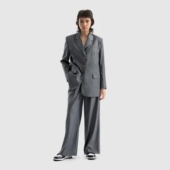 2021 fashion bottoms female office formal long trousers grey wide leg pants for women