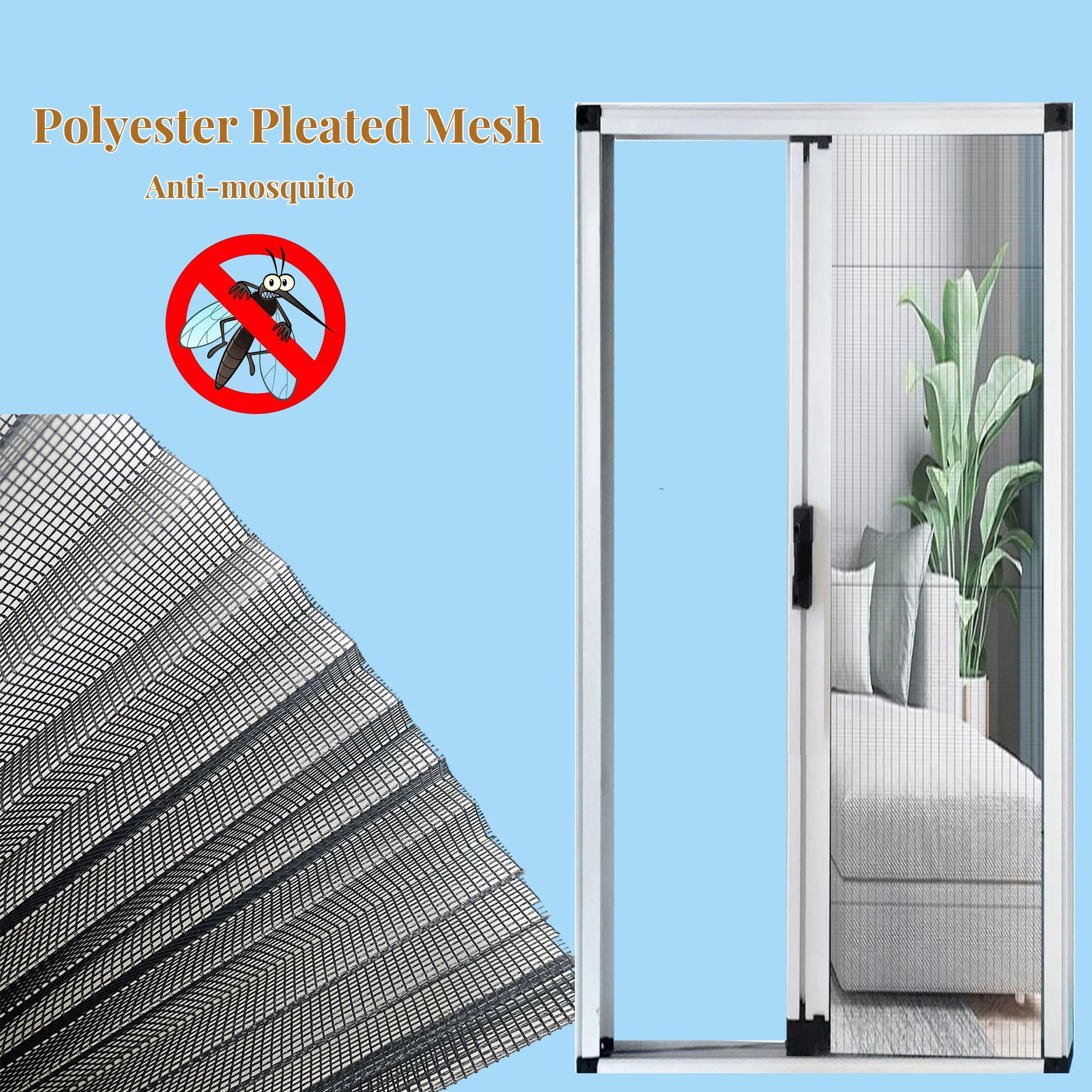 High Quality Sliding Door And Windows Polyester Plisse Pleated Folded Mosquito Net Fly Screen 7404