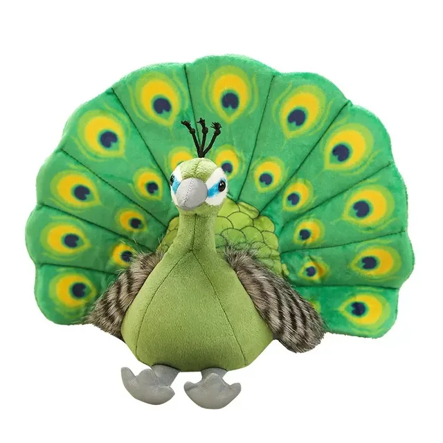 Cute Unisex Green Peacock Plush Toy Simulation Bird Doll with PP Cotton Filling for Children's Gift Decoration