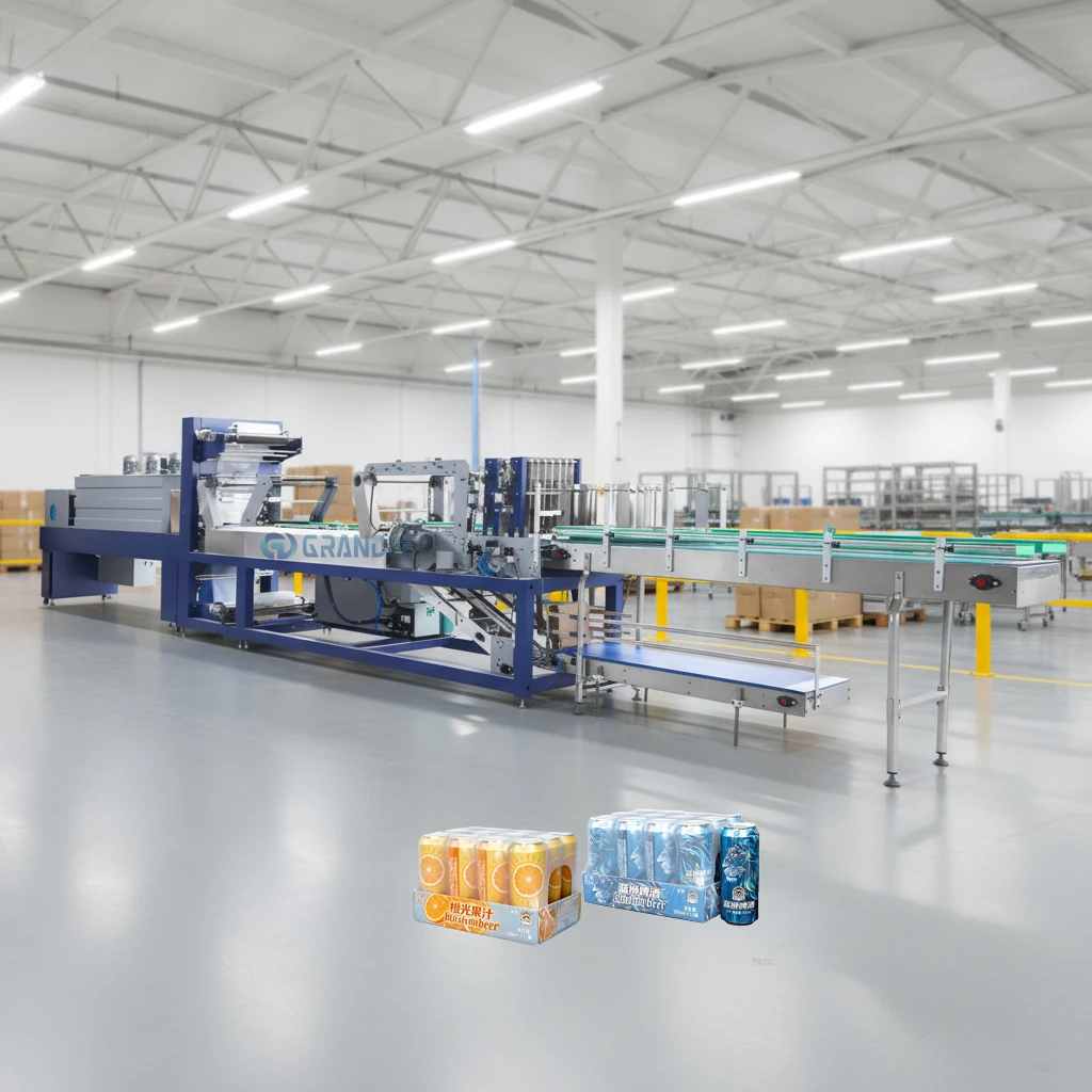 Ցածր արագությամբ ավտոմատ կես սայլակի բանկաների էներգետիկ խմիչքների համար ավտոմատ PE ֆիլմի և ստվարաթղթի փաթեթավորման սարք