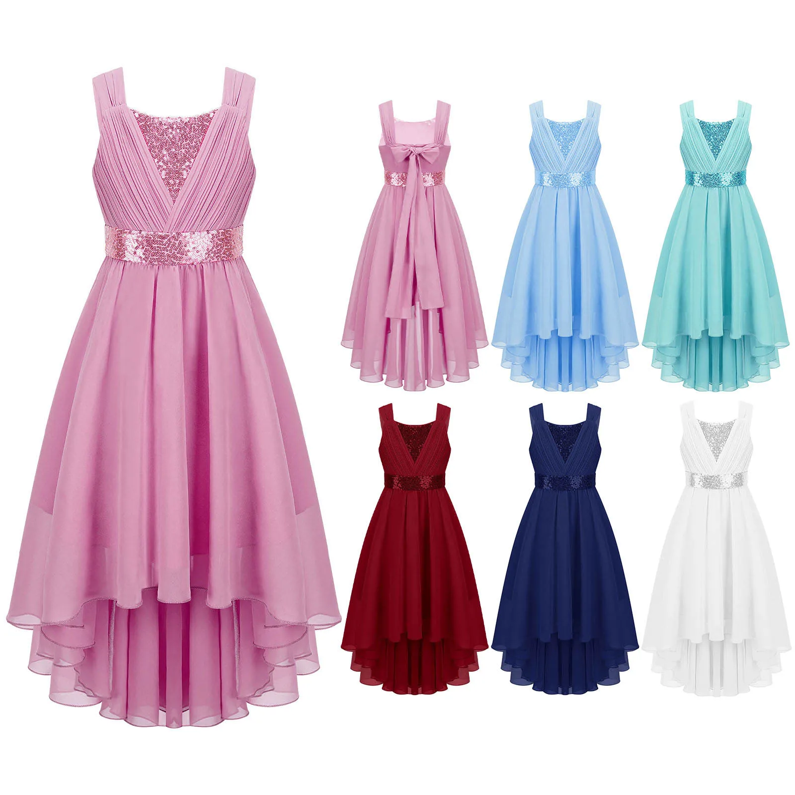 Wholesale Rushed Sleeveless High-low Hem Princess Chiffon Dress Kids ...