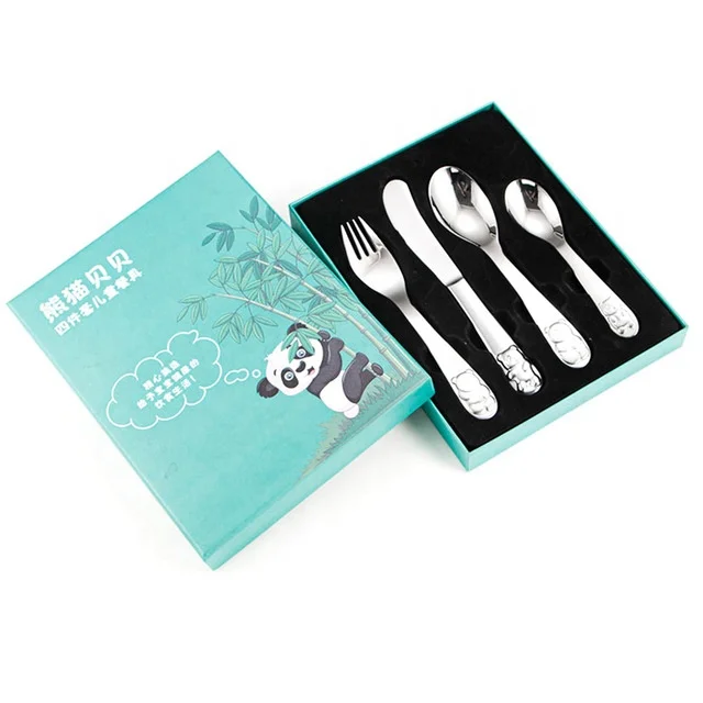 Animal Panda Stainless Steel Babies Tableware Spoon And Fork Cutlery Set,Lovely Custom Pattern