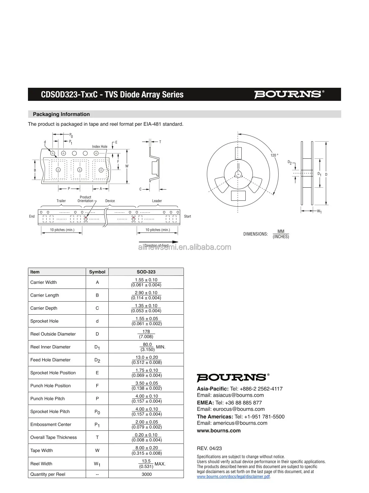 Hot sale original electronics CDSOD323-T03C TVS DIODE 3.3VWM 19VC SOD323 19V (Typ) Clamp 20A Tvs Diode Surface Mount SOD-323