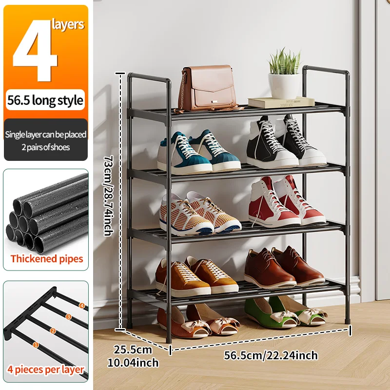 Customizable 3/4/5-Layer Metal Shoe Rack 4 Pipes Per Layer Easy Assembly Detachable Shoe Storage Shelf for Entryway Living Room