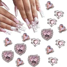 3D Alloy Cherry Nail Charms Luxury Nail Parts Crystal Rhinestones Stone Nail Art Decorations Love Diamond