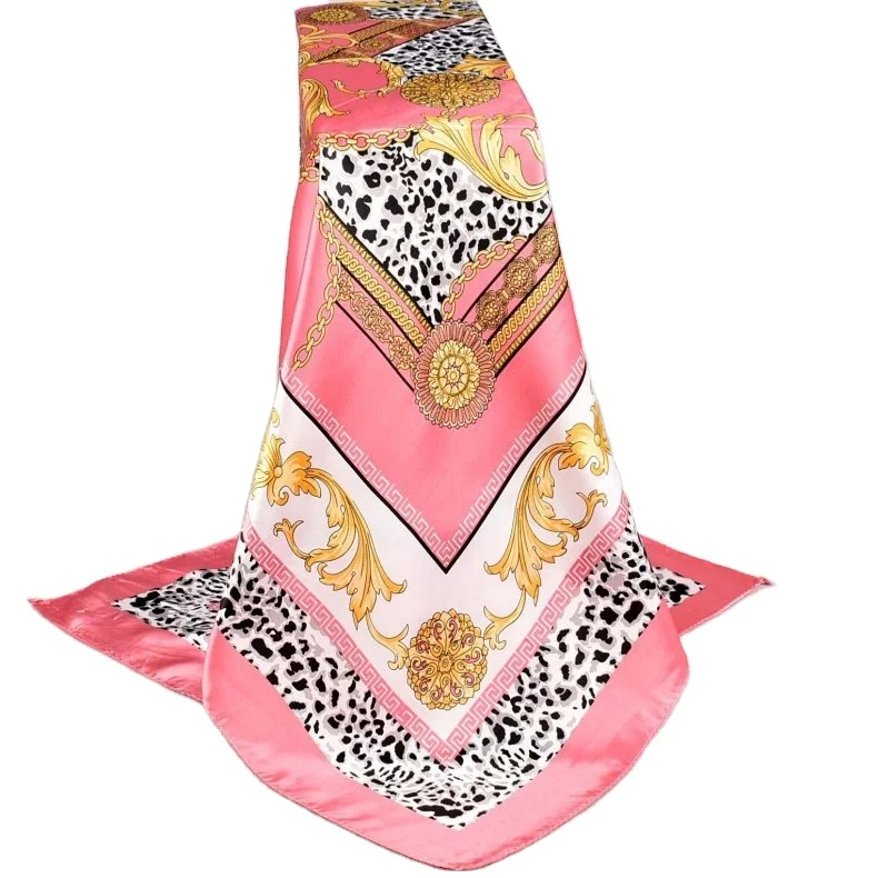 2025 New Irregular Large square Scarf  American Style Chain Flower Fashion  Print  Silk Scarf