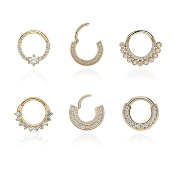 Giometal 14K/18K Solid Gold Hinged Segment Rings Septum Clickers Earrings Nose Jewelry Conch Daith Luxury  Body Jewelry Piercing