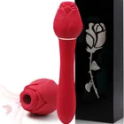 Sex Toy Dildos For Women Vibrator 2 In 1 Rose Shaped Long Colorful Black Red Pink Clitoral Vagina Suction Sucking Vibrating Sex Toy Dildo Rose Vibrator For Woman