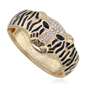 KAYMEN Fashion Statement Tiger Bangle Animal Cuff Bracelet for Women Gold Plating with Rhinestones Bangles Jewelry
