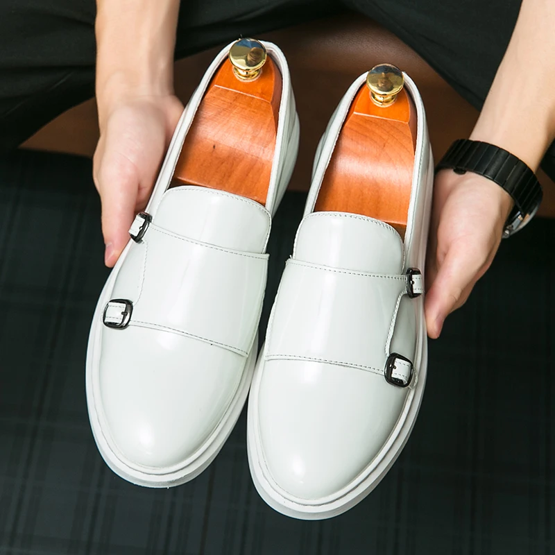 Chaussures habillées en cuir verni blanc Mocassins durables à