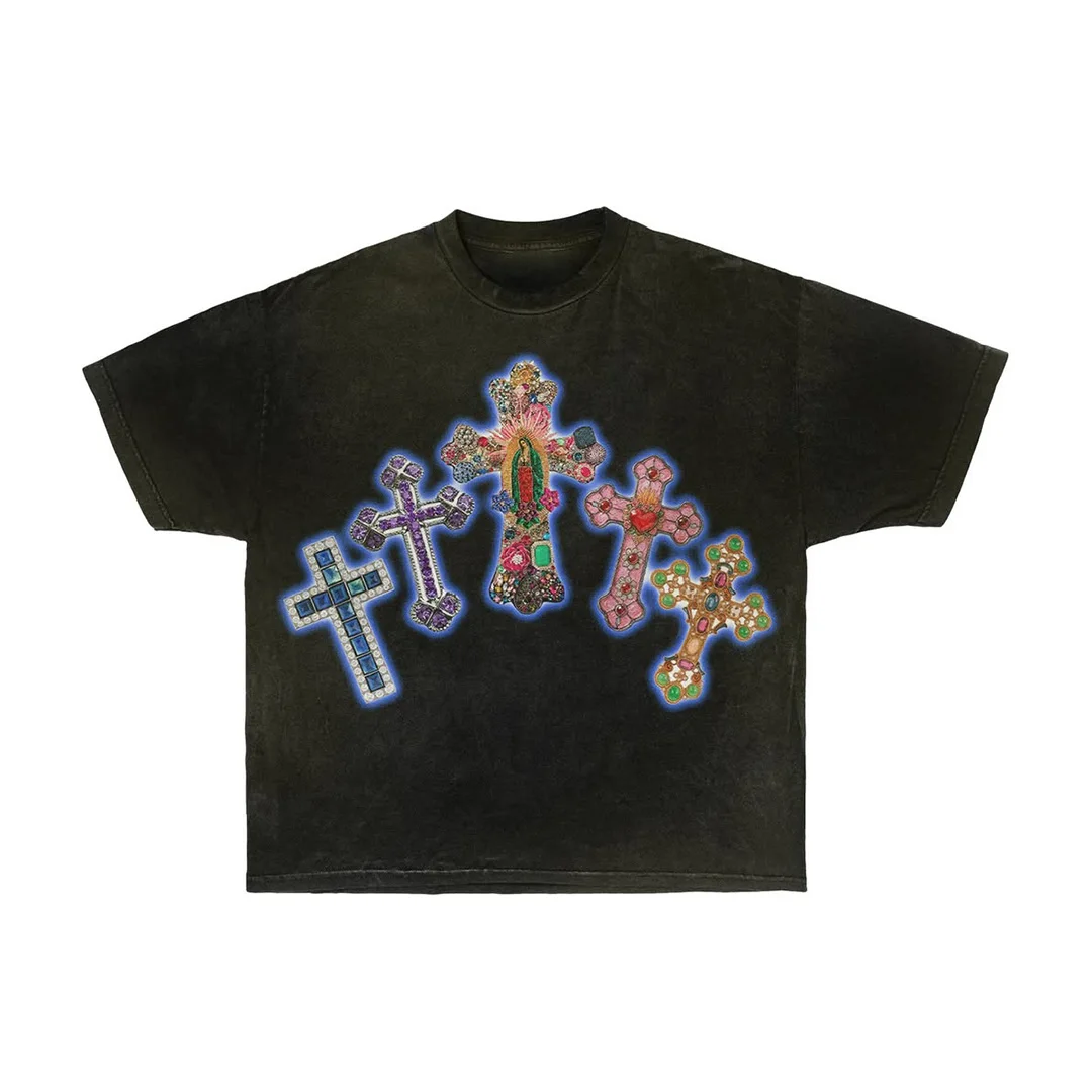 Europese-Amerikaanse straatdrag-hete DTG-hoë-definisie-druk-T-shirt, oue-look-gewas, katoen los oorgroot mans-T-shirt, aanpasbaar