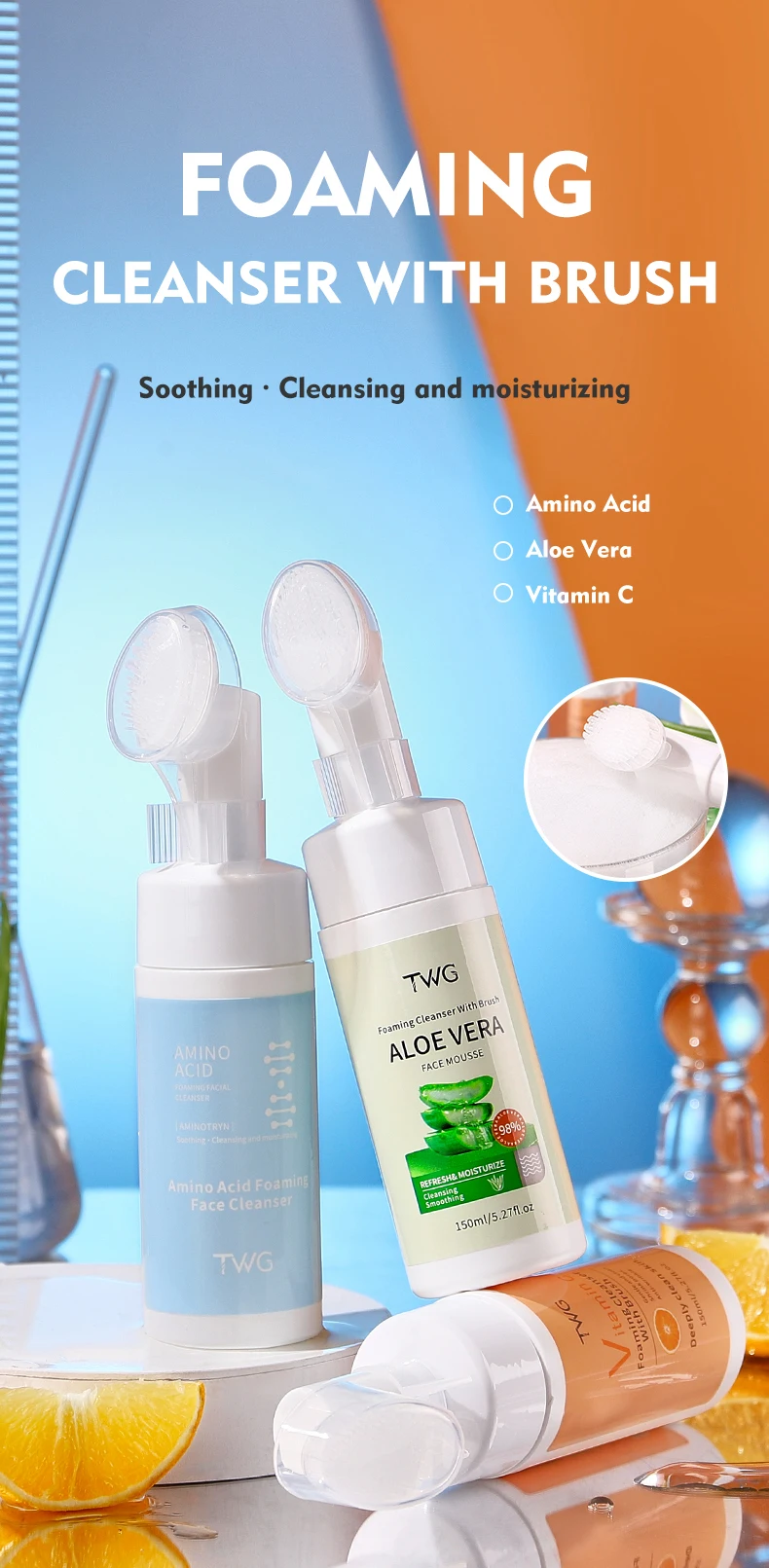 Twg Rts Foaming Facial Cleanser With Brush Vitamin C / Aloe Vera/ Amino ...