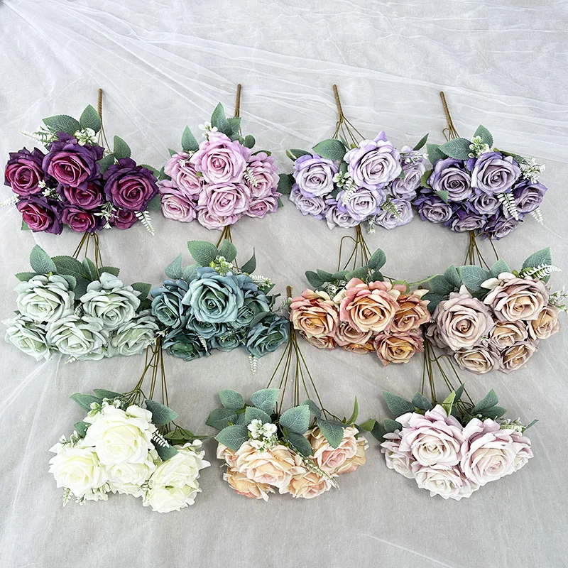 Artificial flower home wedding decoration Meichen 7 head rich rose -Q