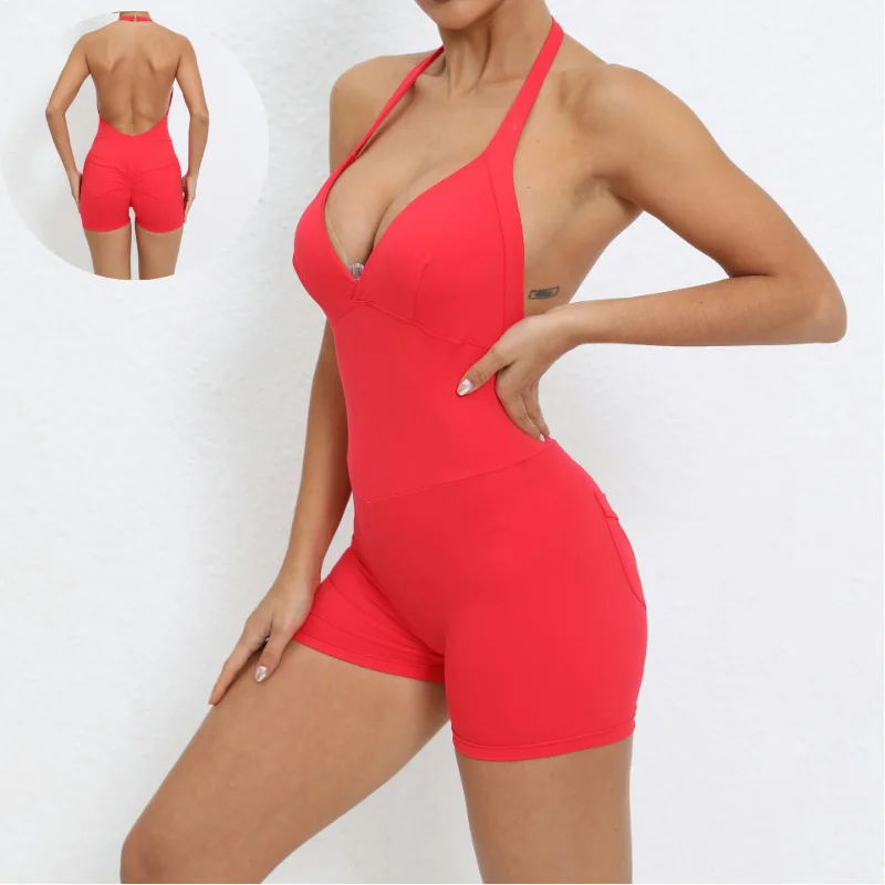 2024 New style sexy womens yoga jumpsuit one piece Nude fabric lift hips fitness sportswear yoga bodysuit jumpsuit