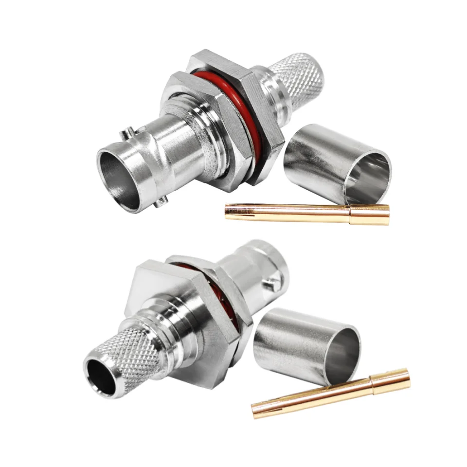 Factory Waterproof 50 Ohm BNC Female Jack Connector Crimp Panel Mount Bulkhead for LMR300 5D-FB RG6 Cable RF Coaxial Connectors