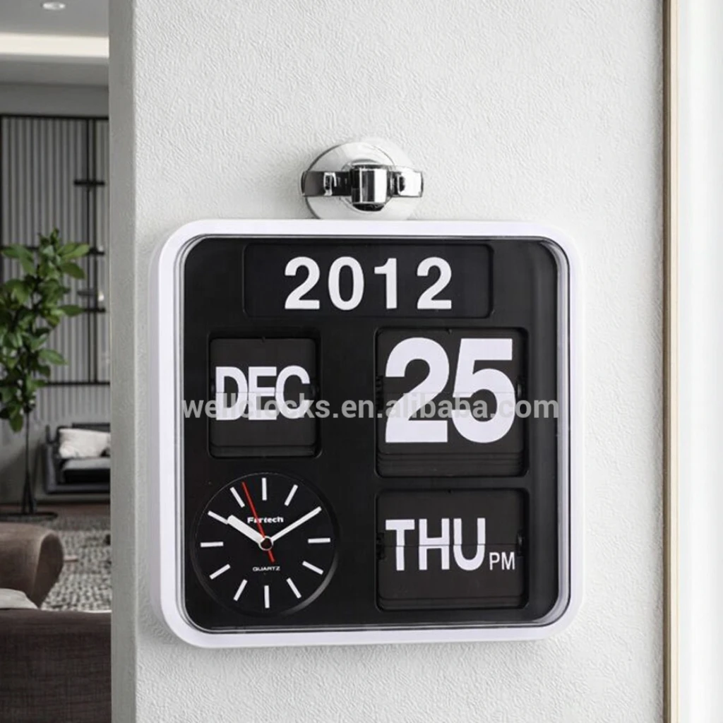 Modern Square Flip Clock with Auto Calendar for Living Room & OEM