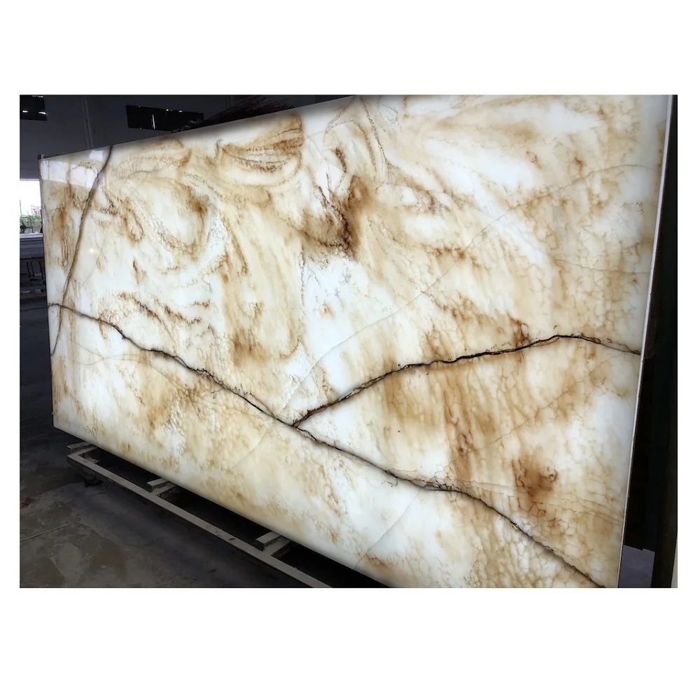 Artificial Backlit Resin Marble Translucent Tiger Onyx Slab for Led Lighted Translucent Marble Bar Counter