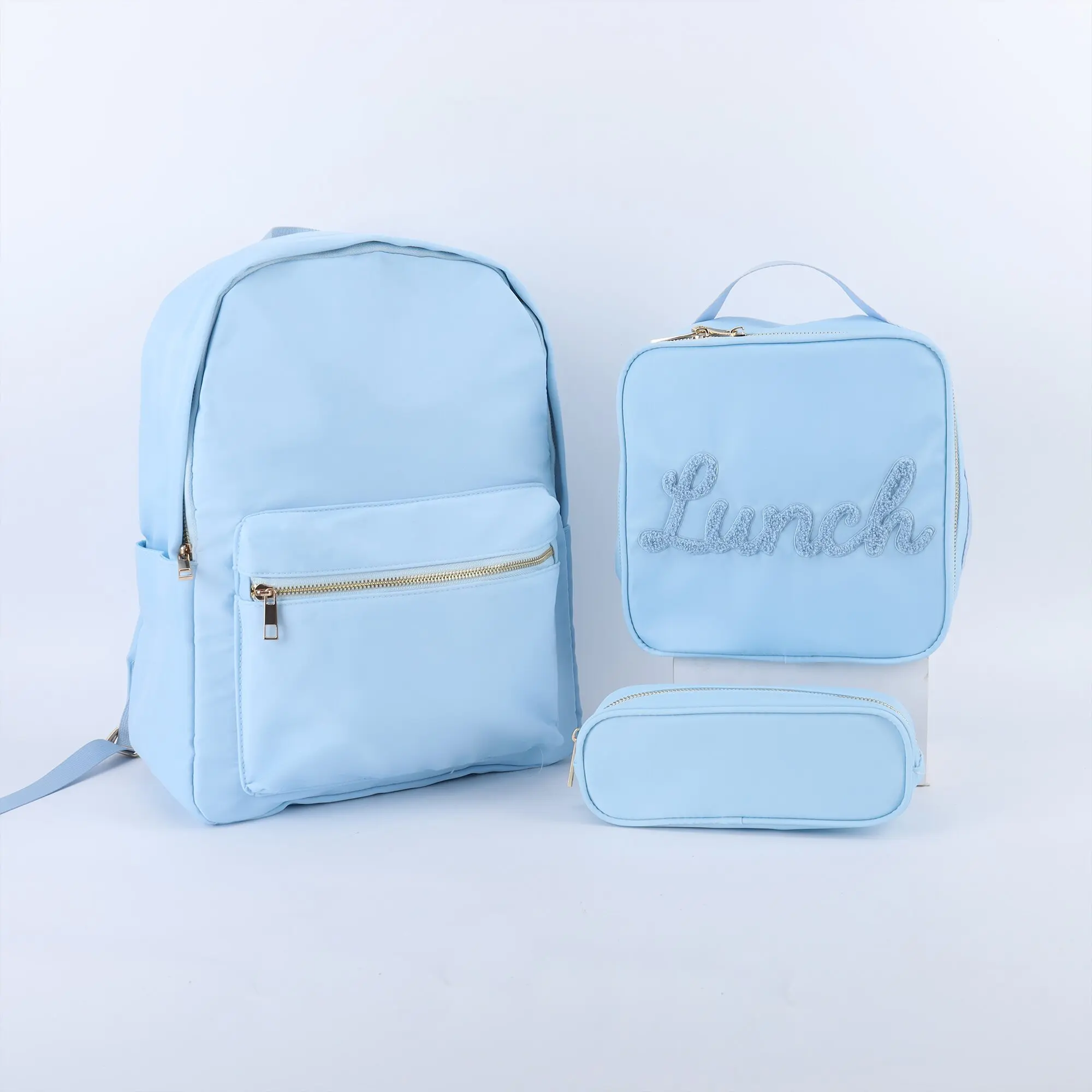 Custom Logo Nylon Essential School Bags Zipper Back-to-School Kids Students Children School Bag Sets Waterproof School Backpacks