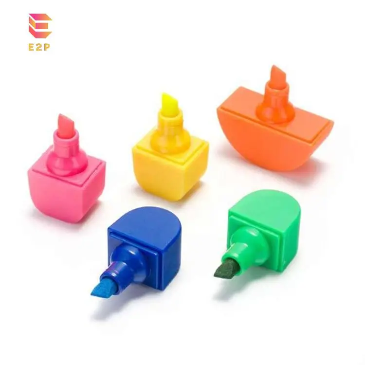 Customizable 5-in-1 Cartoon Plastic Highlighter Pen Set Personalized Oblique Brush Tip in Fashion Colors for School Use