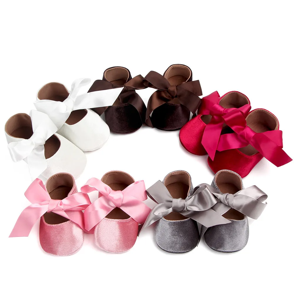 Baby Girls Mary Jane Flats Infant Non-Slip Bowknot Ballet Slippers Newborn Princess Dress Wedding Shoes Toddler First Walkers factory