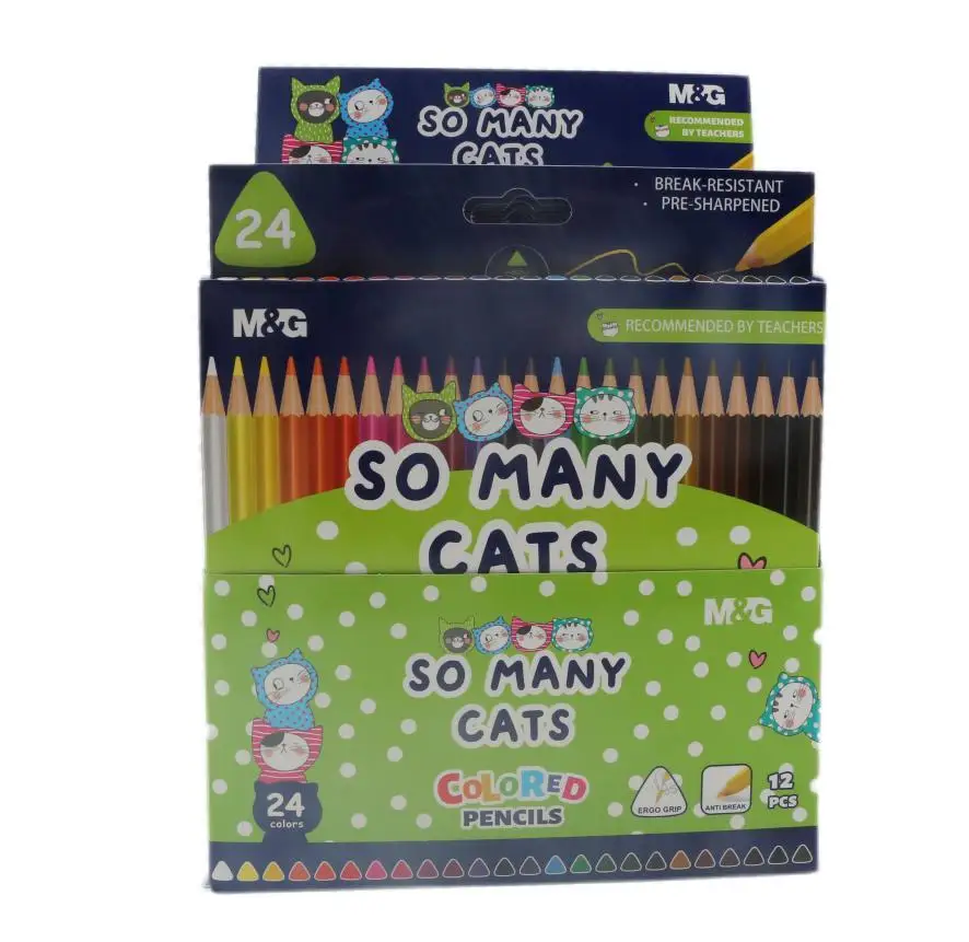 Набор цветных карандашей на масляной основе с милыми кошками удобные треугольные школьные ручки для рисования товары творчества