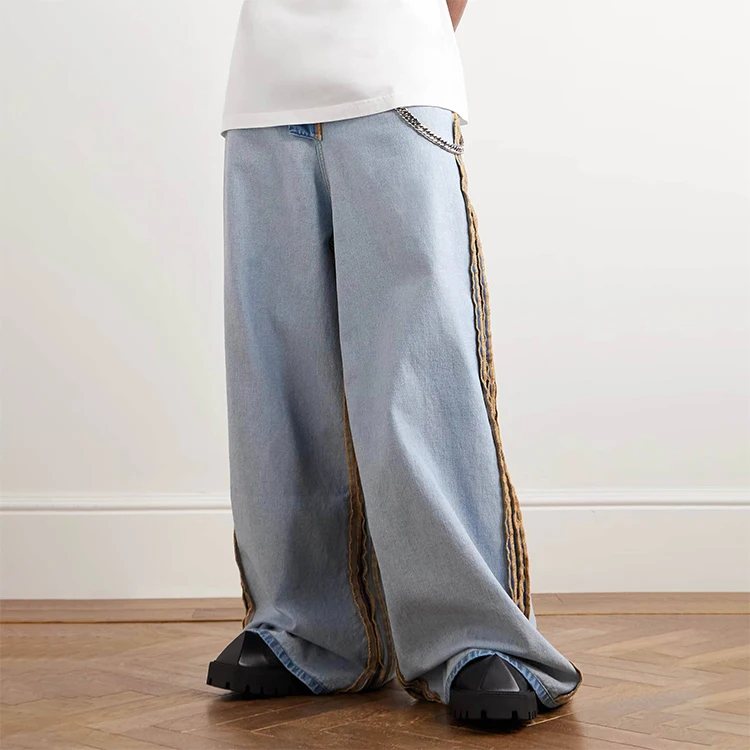 Custom Vintage Men's Oversized Baggy Jeans Cotton High Quality Denim Wide-Leg Straight Style Washed Streetwear Look