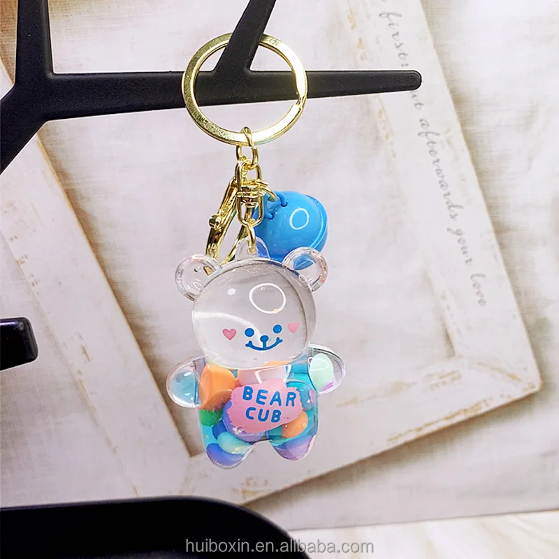 SPEEDYUNI Cute Bear Keychain | Aesthetic Liquid Floating Figure Lanyard Key  Chain Key Ring Holder for Bag Charms and Car Keys