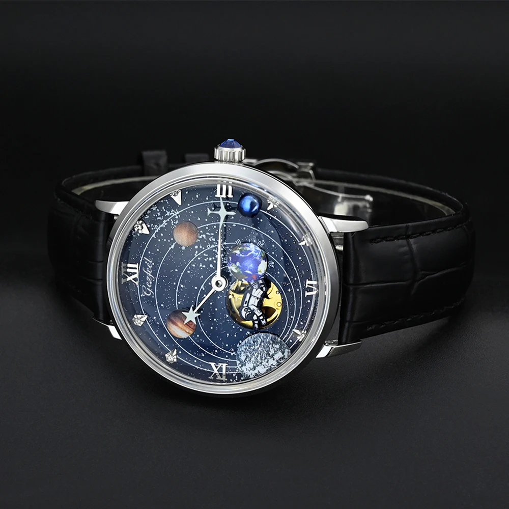 OLEVS Orologio Uomo 42mm Quadrante Grande Scheletrato Automatico - Acciaio Inox 316L Impermeabile Con Funzione Luminosa - Regalo Con Scatola