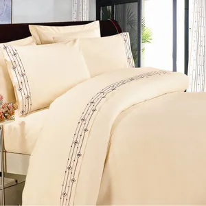 KOSMOS Wholesale 100% Cotton Queen Size Bed Sheet Set Floral Embroidered Flat Bed Sheet Woven Technics Bedding Set