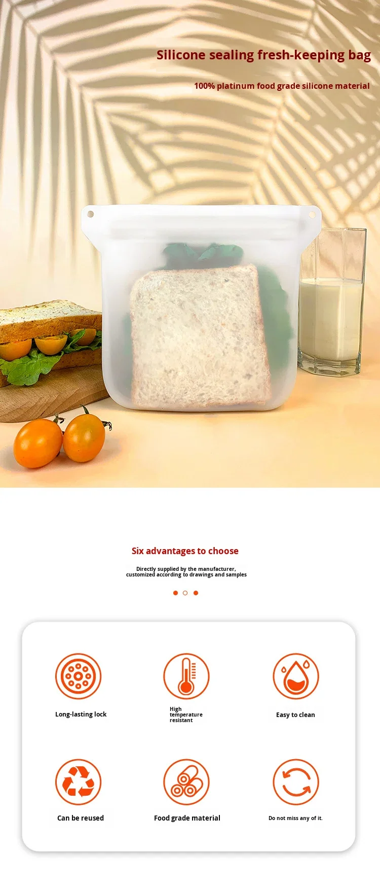 Reusable Silicone Food Storage Bags, BPA-Free Airtight Seal Bags, Multi-Use for Leakproof Food Saver for Kitchen Organization details