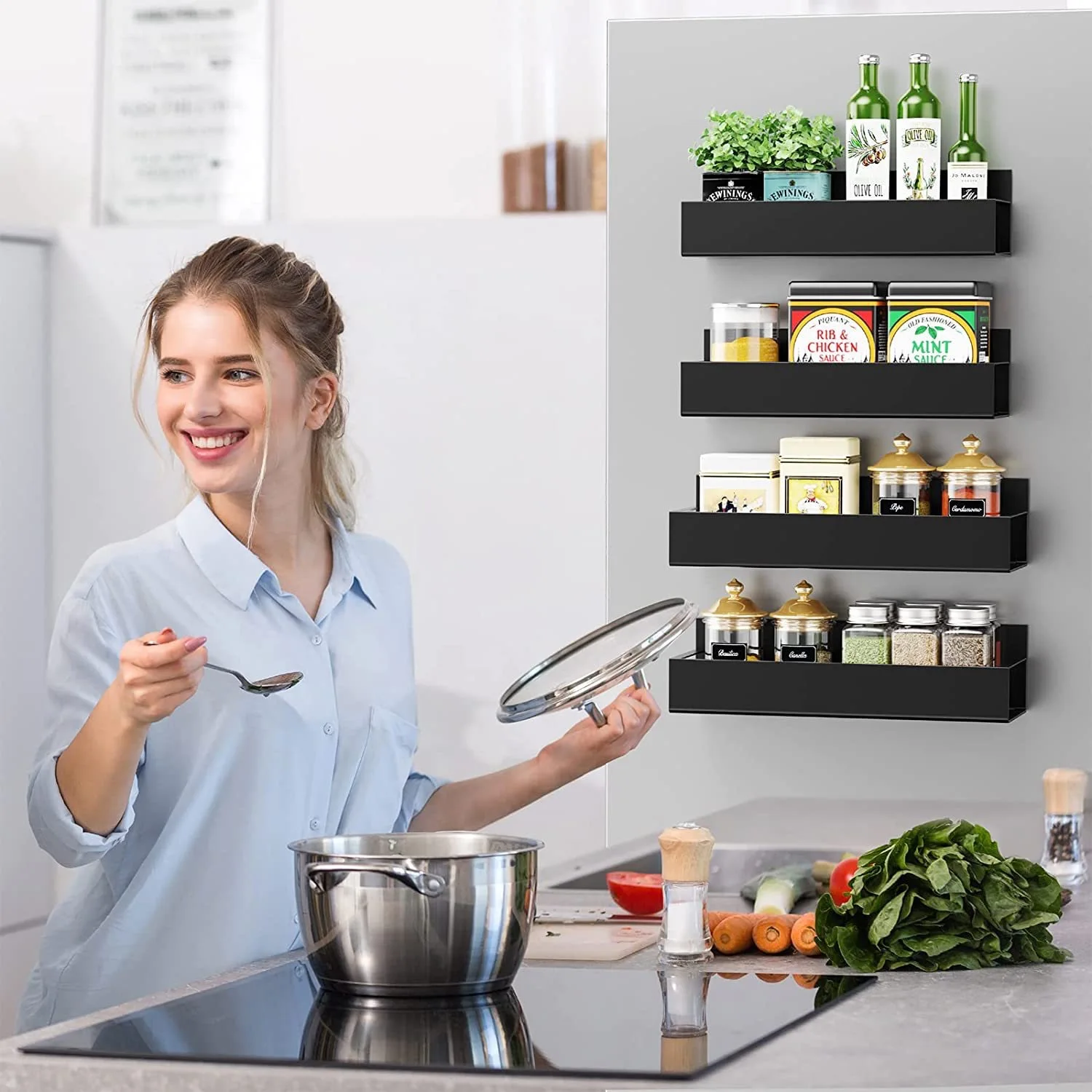 4 Pack Magnetic for Refrigerator and Oven Organizers and Storage Kitchen Spice Rack