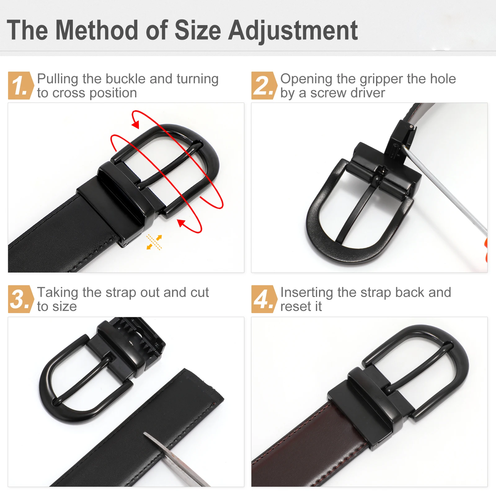 New Reversible Clip Double Color Genuine Leather Belt Brown Black Men ...