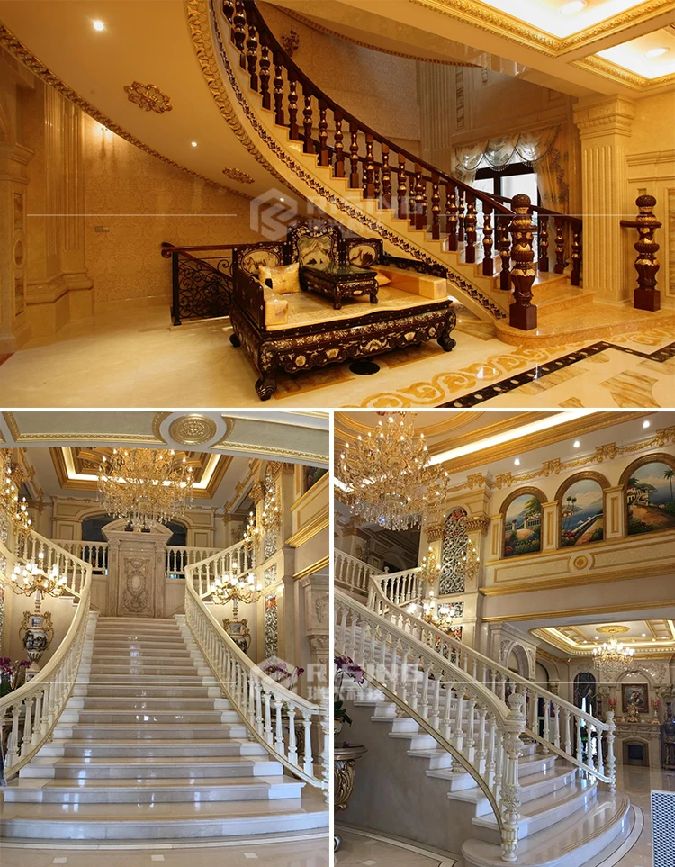 Customized Interior Natural Marble Stone Curved Straight Stairs Stairs ...