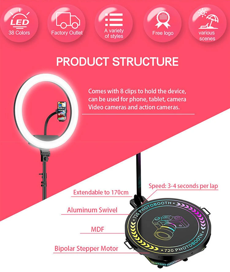 large 360 photo booth automatic 360 rotating photo booth with ring light wedding photo booth party supplies