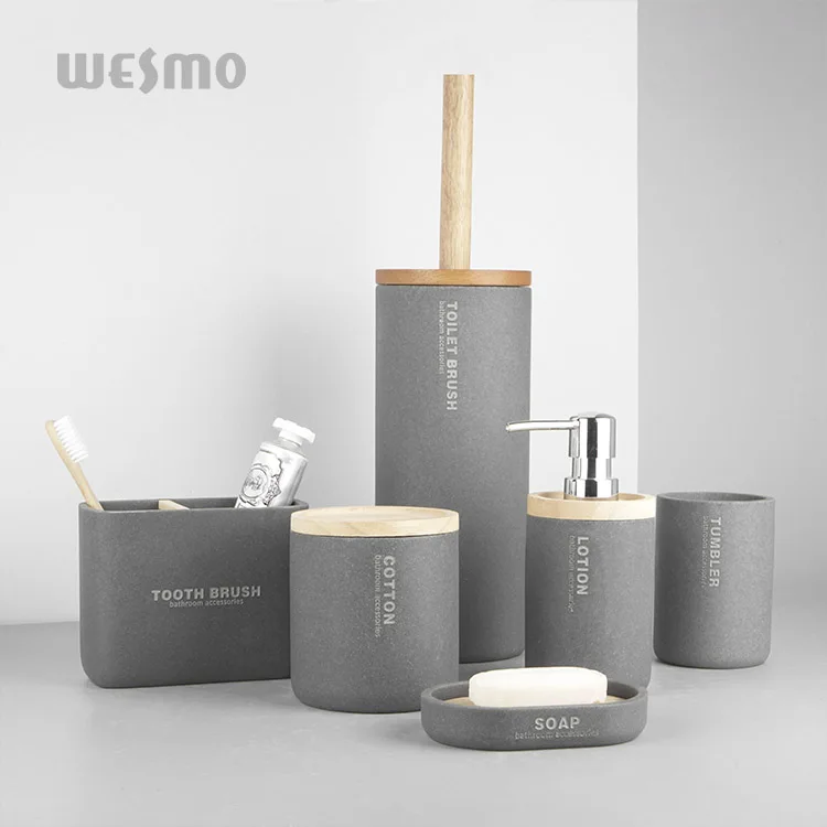 High Grey Minimalism 6 Pieces Resin Hotel Bathroom Set Luxury Decor Bathroom Accessory Set