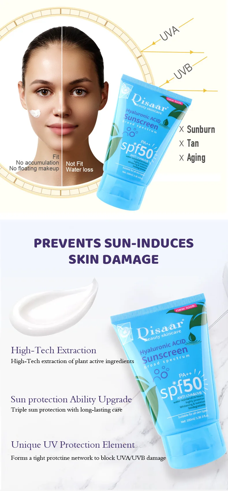 Disaar Moisturizing Brightening Hyaluronic Acid Pa++ Spf50 Body Face