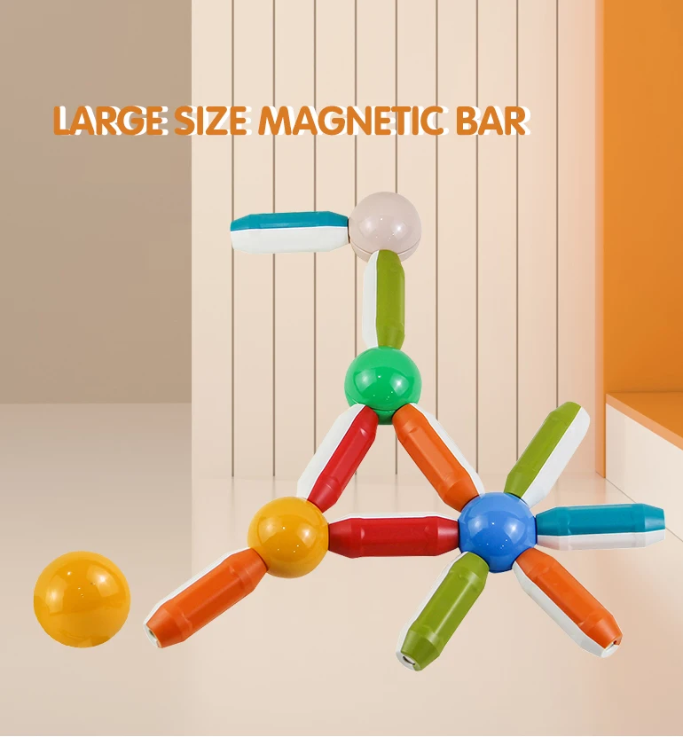 Kids creative flexible large size stick building blocks game magnet educational stem toys 3d magnet balls and rods set