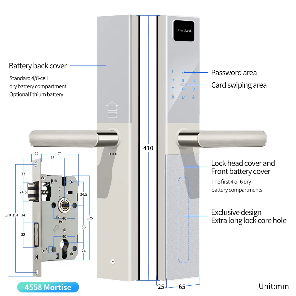 Eseye High Quality TTlock App Control 6068 Security Mortise Door Locks for Wooden Digital IC Card Key Hotel Door Lock