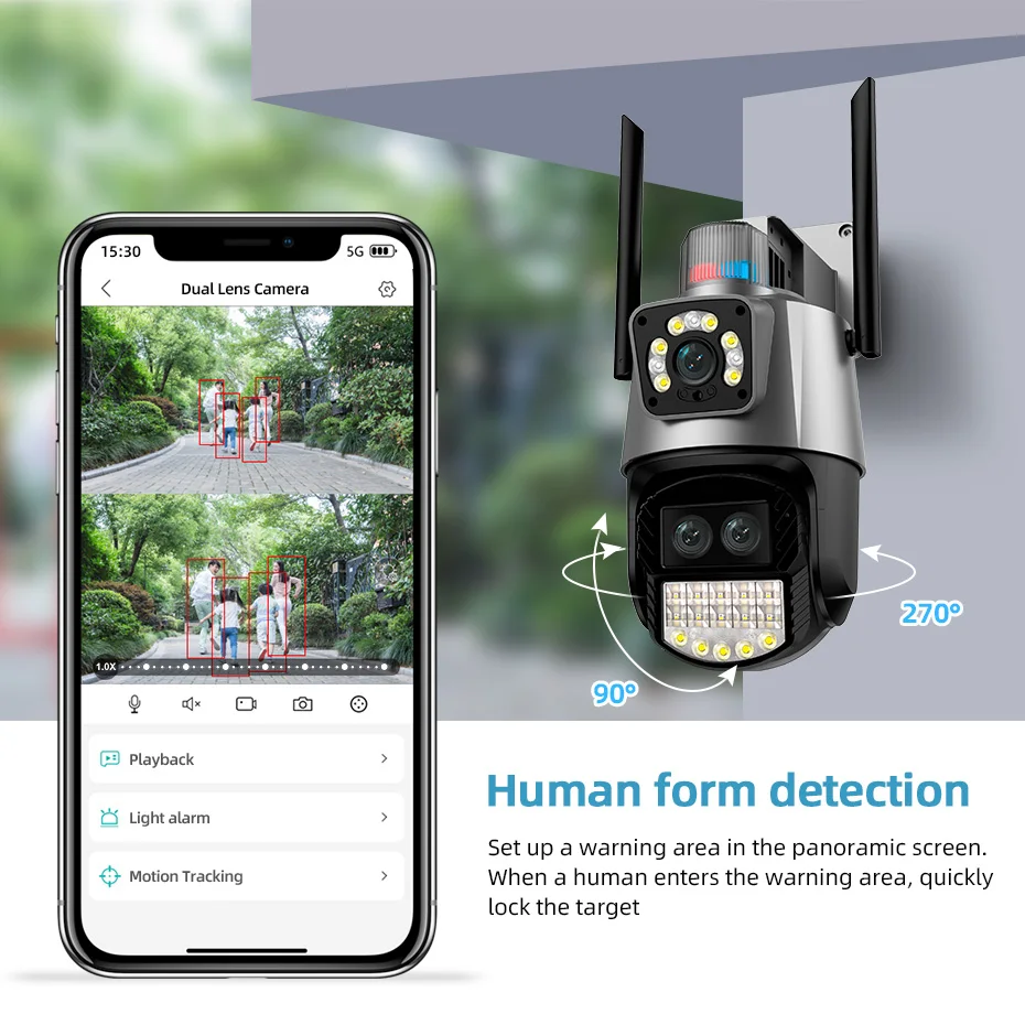 KERUI Three Lens Outdoor Camera Full HD 8X Digital Zoom Security Camera 6MP Network Camera PTZ Auto Tracking Surveillance CCTV