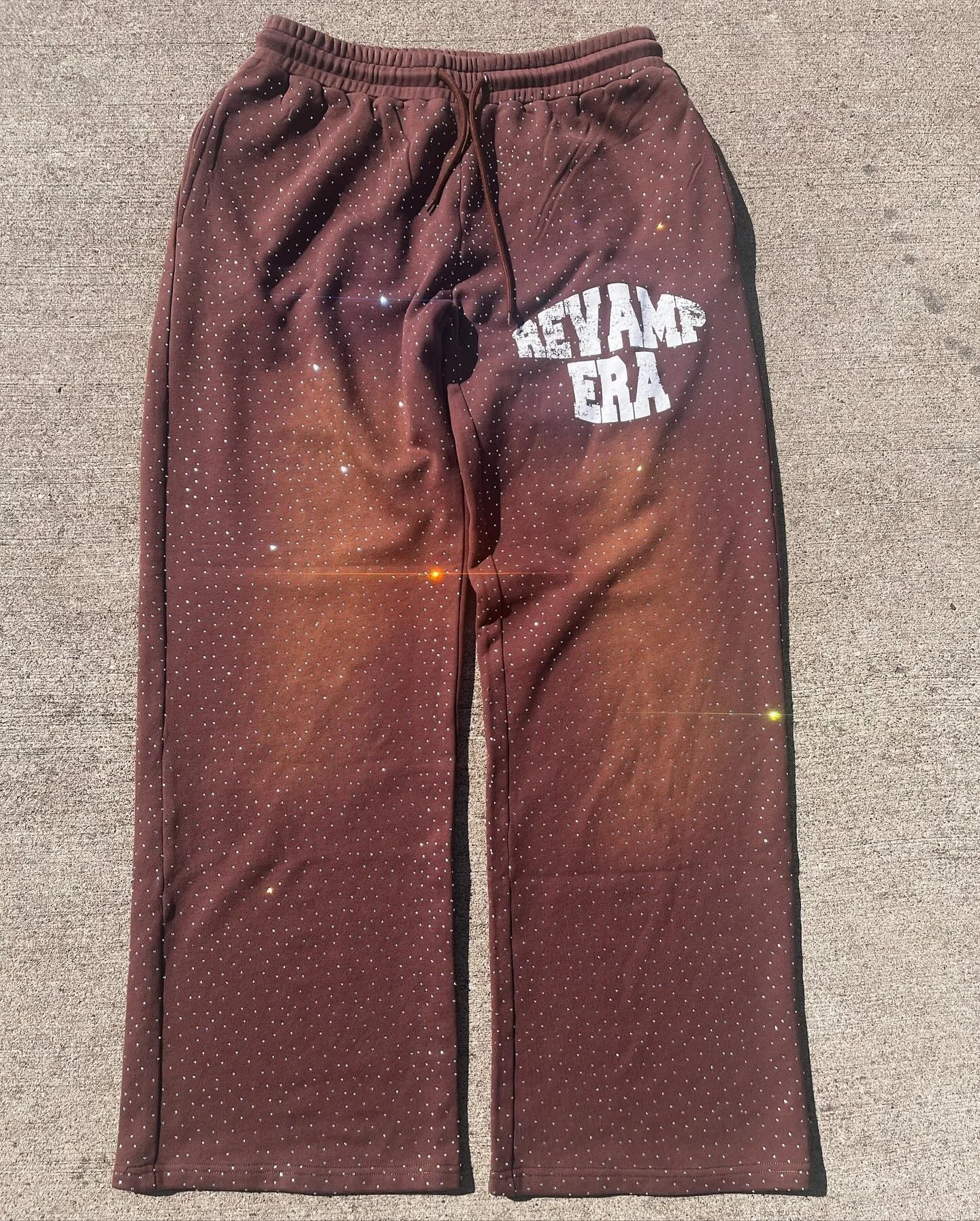 Custom Unisex Cotton Oversized Baggy Wide Leg Acid Wash Rhinestone Distressed Trackpants Track Sweatpants Flared Sweat Pants Men gallery 2