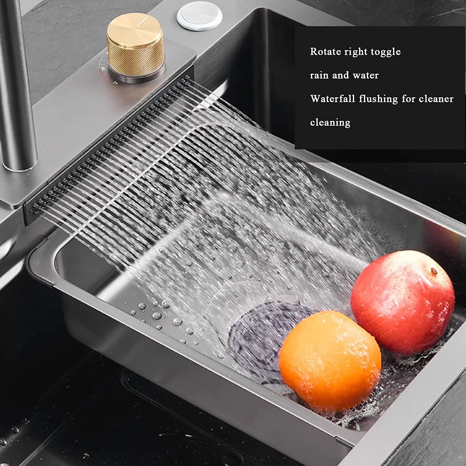 32 Inch Black Faucet Stainless Steel Sink Waterfall Spout Large Single