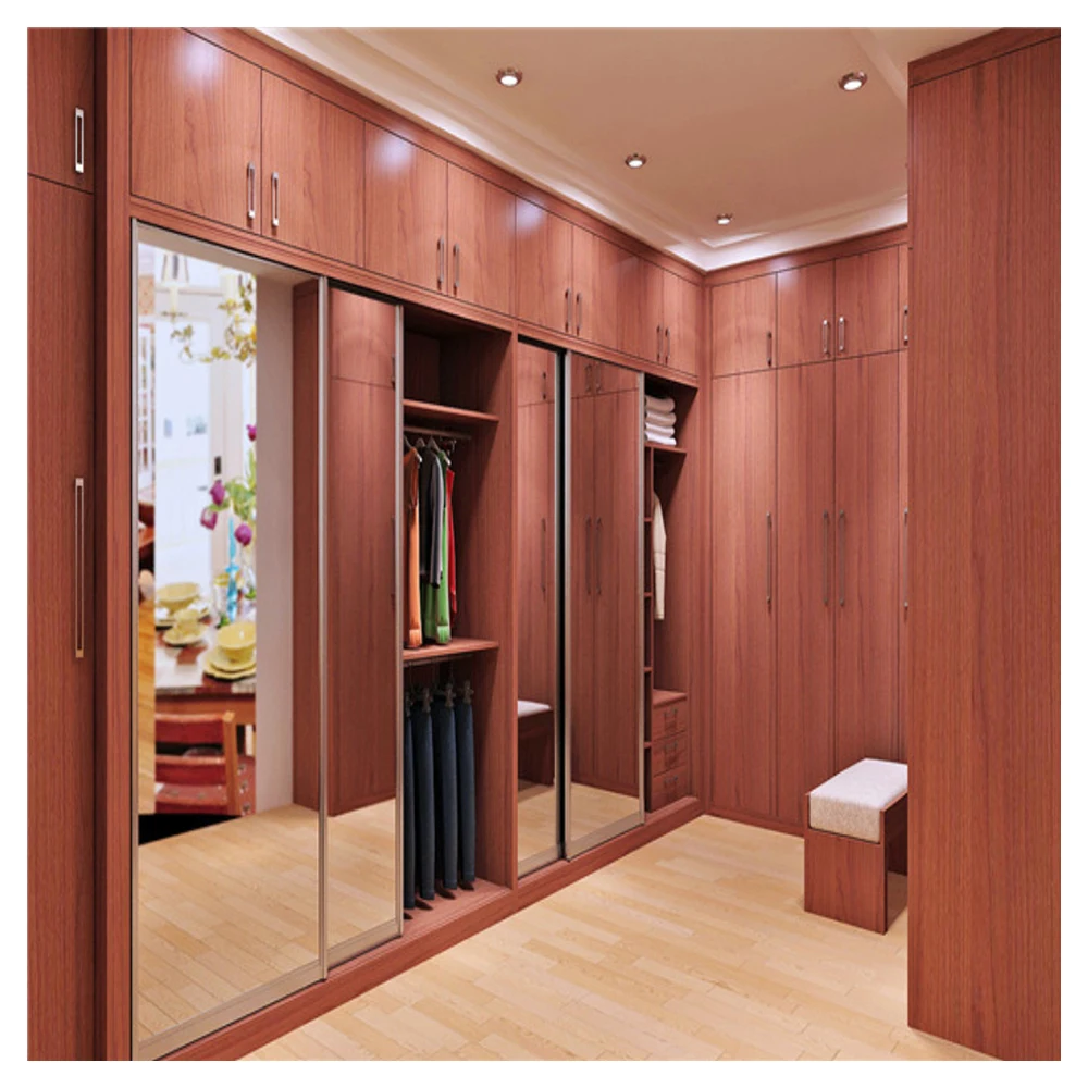 Bedroom Full Dressing Mirror Modular Wooden Modern Furniture Wardrobe Walk In Closet With Drawer For Storage Closet