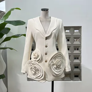 2026 Spring Western Style New Fashion Flip Collar Three Dimensional Handmade Flower Edition Premium Suit Coat