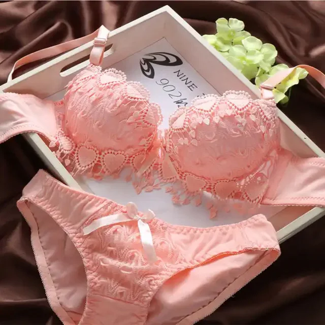 Lace Bra Panties Sets Lovely Girls Cute Japanese Underwire Push Up Lace Embroidered Bra And