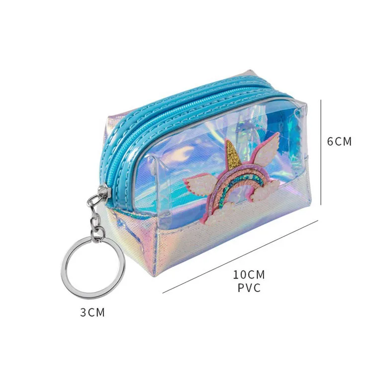 Holographic Pvc Transparent Mini Coin Purse Keychain For Women