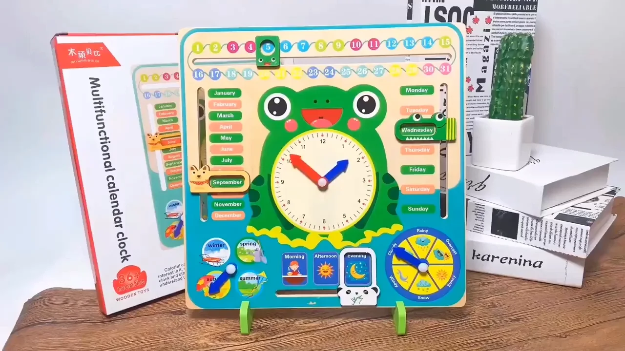 Montessori Wood Clock Teaching Aids Baby Weather Season