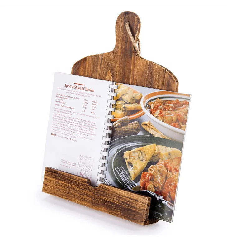 Brown Wood Recipe Cookbook Tablet Stand Holder Stand With stand