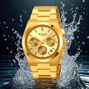 SKMEI 9371 Men's Quartz Watch with Stopwatch Antique Luxury Design Simple Style Stainless Steel Strap High Quality Sample OEM