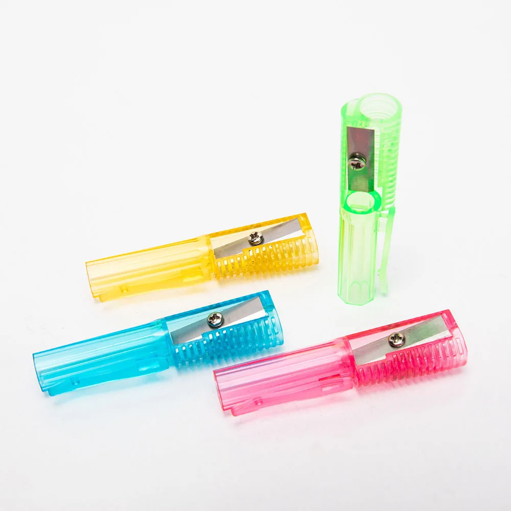 
Уникальный дизайн, прозрачная цветная розовая необычная точилка для карандашей с крышкой для ручки 