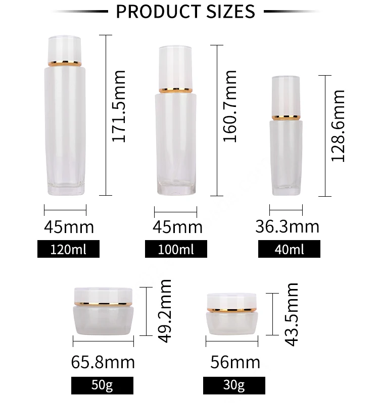 Luxury empty skincare cream jar set packaging 120ml 100ml 40ml glass cosmetic pump spray bottle supplier